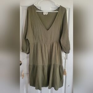 Anthropology Saturday Sunday Vneck Olive Green Womans Dress, Size Medium